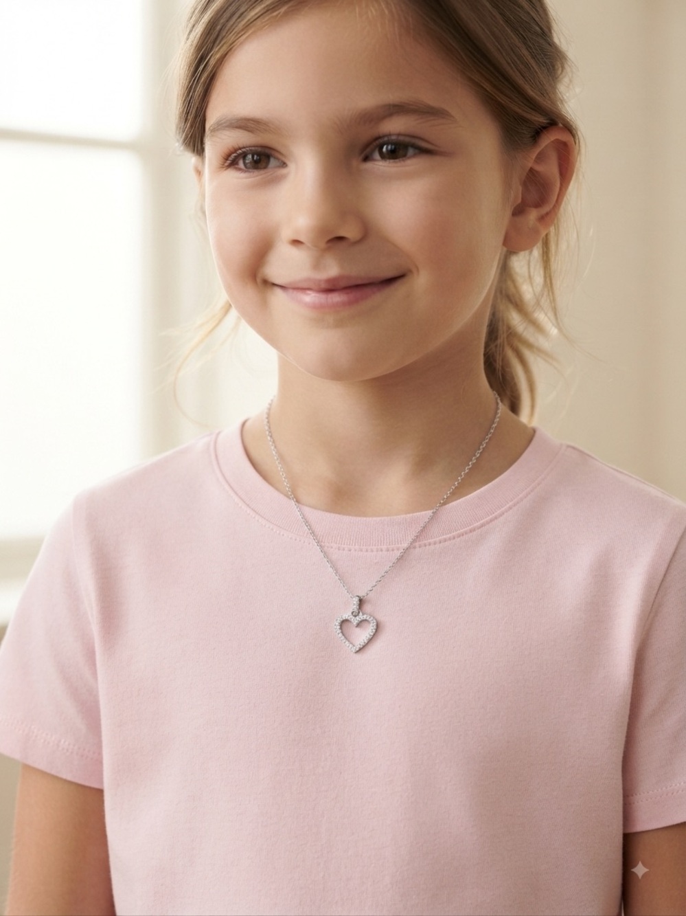 NWT Silver Sparkly Rhinestone Heart Pendant Necklace Cute Girls Jewelry